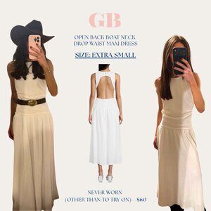 GB Open Back Boat Neck Drop Waist Maxi Dress